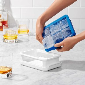 OXO Isterningebakke m. Låg, Hvid/Blå