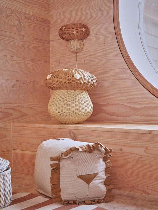 OYOY Mini Wandleuchte Pilz 31,2 cm, Rattan