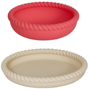 OYOY Mini Mellow Teller und Schssel 2er Set, Vanilla/CherryRed