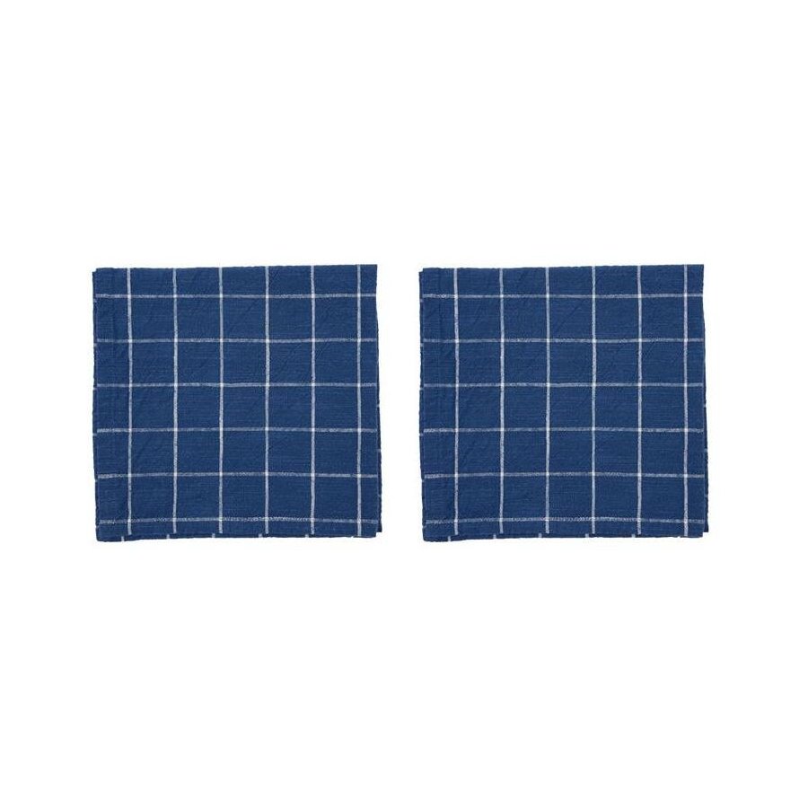 OYOY Grid Stoffserviette 2er Set 45x45 cm, Dunkelblau/Wei