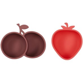 OYOY Mini Yummy Schale Erdbeere und Kirsche 2er Set, Cherry Red/Nutmeg