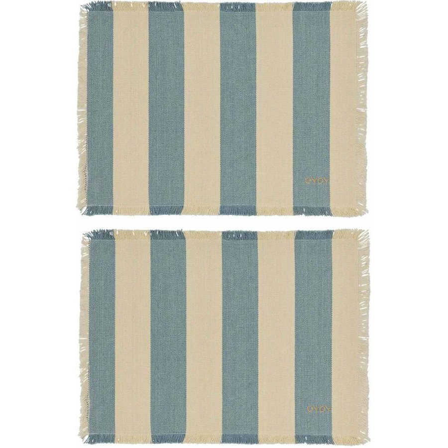 OYOY Toppu Tischset 2er Set 36x48 cm, Blau/Off-White