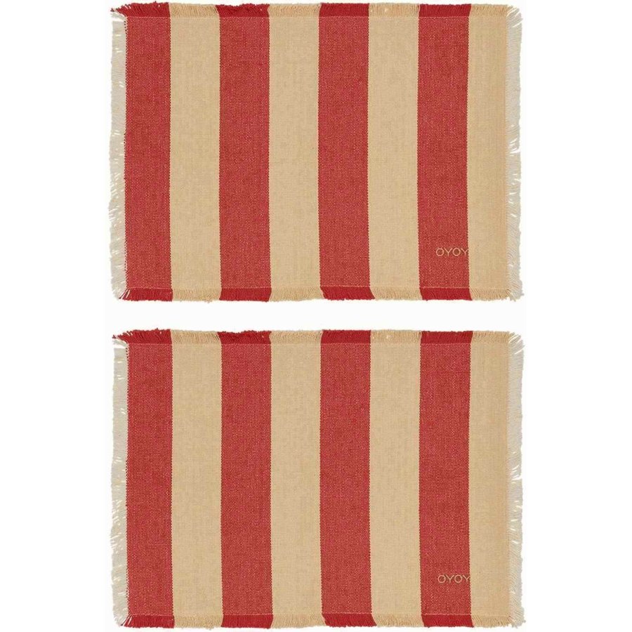 OYOY Toppu Tischset 2er Set 36x48 cm, Rot/Cremewei