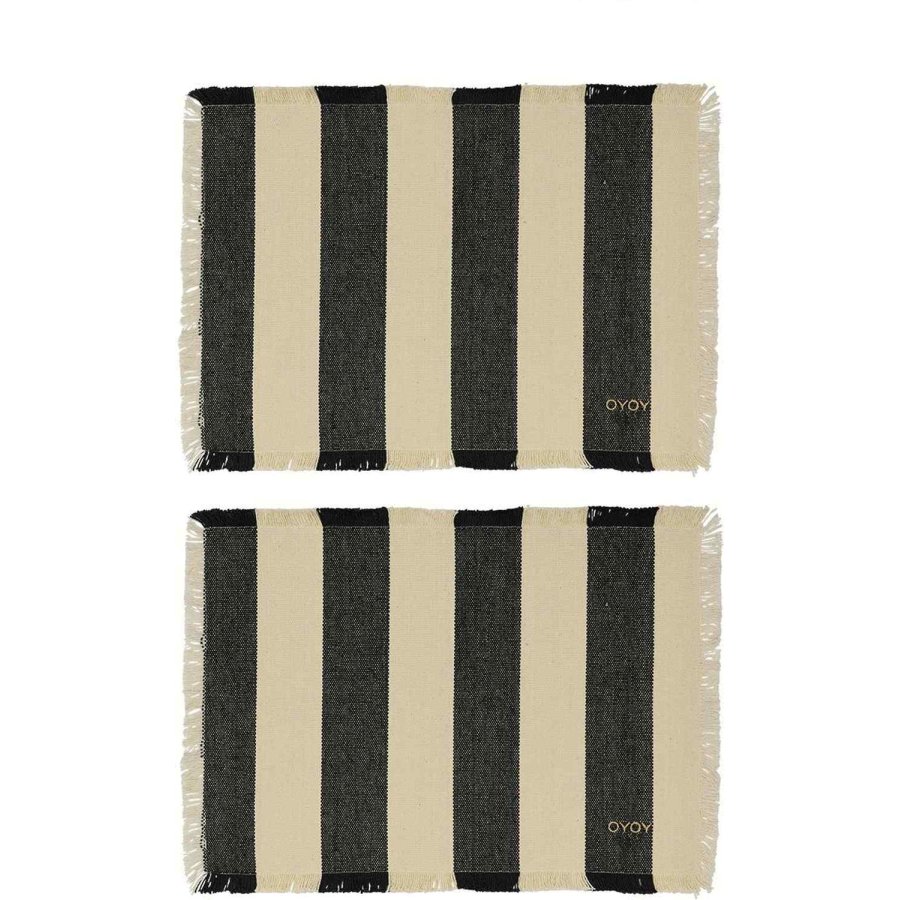 OYOY Toppu Tischset 2er Set 36x48 cm, Schwarz/Off-White