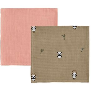 OYOY Mini Stoffwindel Panda 2er Set 70x70 cm, Khaki/Rose