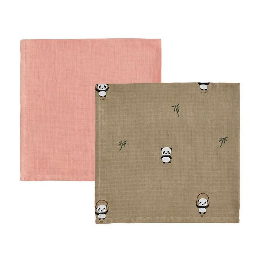 OYOY Mini Stoffwindel Panda 2er Set 70x70 cm, Khaki/Rose