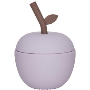 OYOY Mini Kinderbecher mit Strohhalm, Apfelform120/250 ml, Lavendel