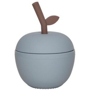 OYOY Mini Kinderbecher mit Strohhalm, Apfelform 120/250 ml, Dusty blue