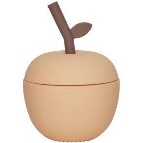 OYOY Mini Kinderbecher mit Strohhalm, Apfelform 120/250 ml, Peach