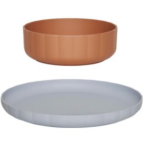 OYOY Mini Pullo Teller & Schale, caramel/iceblue