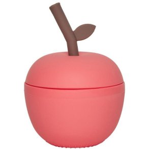 OYOY Mini Kinderbecher mit Strohhalm, Apfelform 120/250 cm, Cherry red