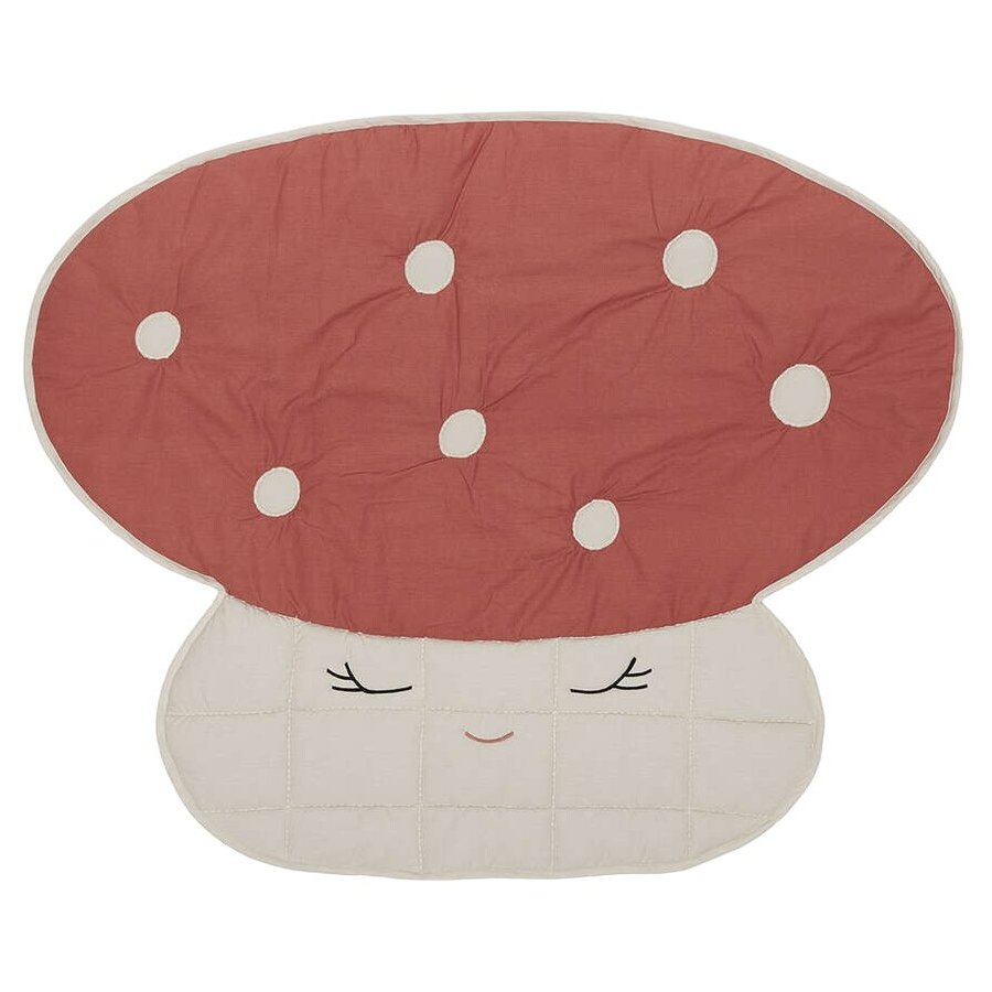 OYOY Mini Mushroom Gesteppter Teppich 98x120 cm, Cremewei/Rot