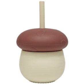 OYOY Mini Kinderbecher mit Strohhalm, Pilz 22 cl, Cremewei/Rot