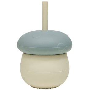 OYOY Mini Kinderbecher mit Strohhalm, Pilz 22 cl, Cremewei/Blau