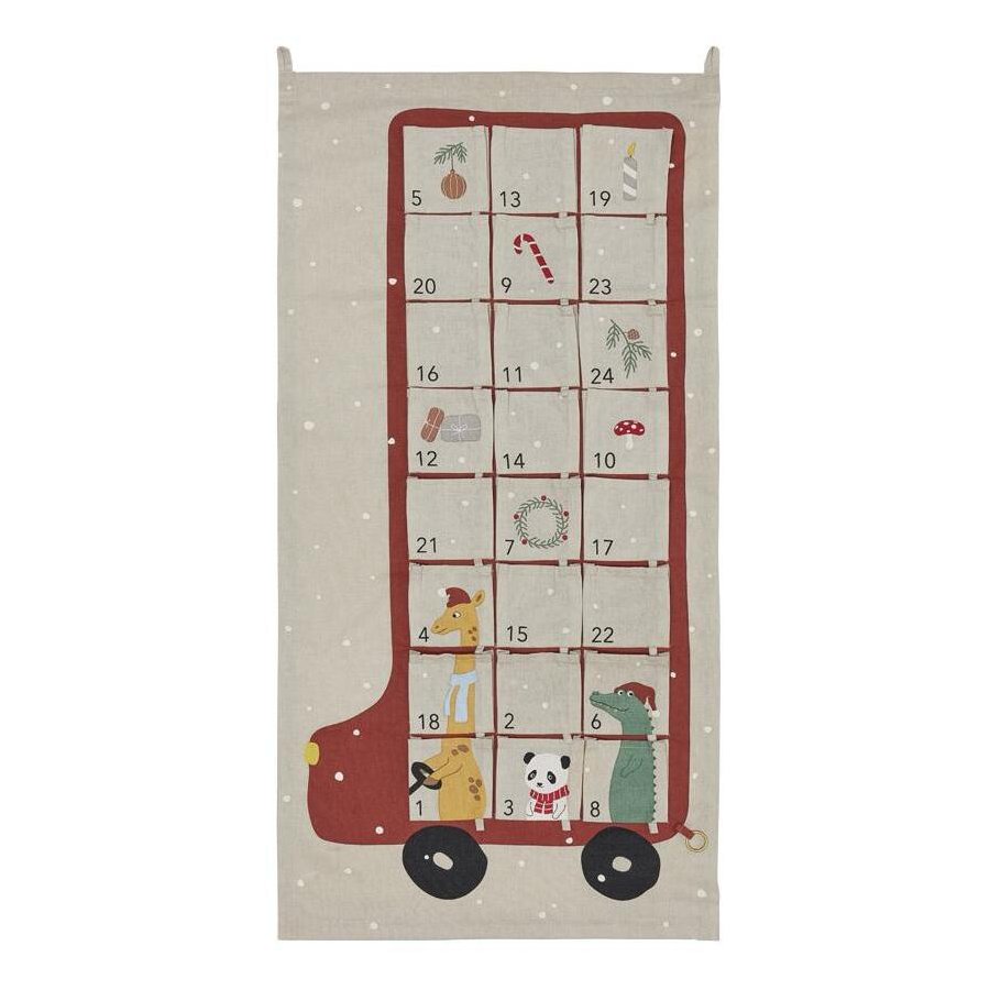 OYOY Bus Julekalender 52x104 cm, Clay/Rd