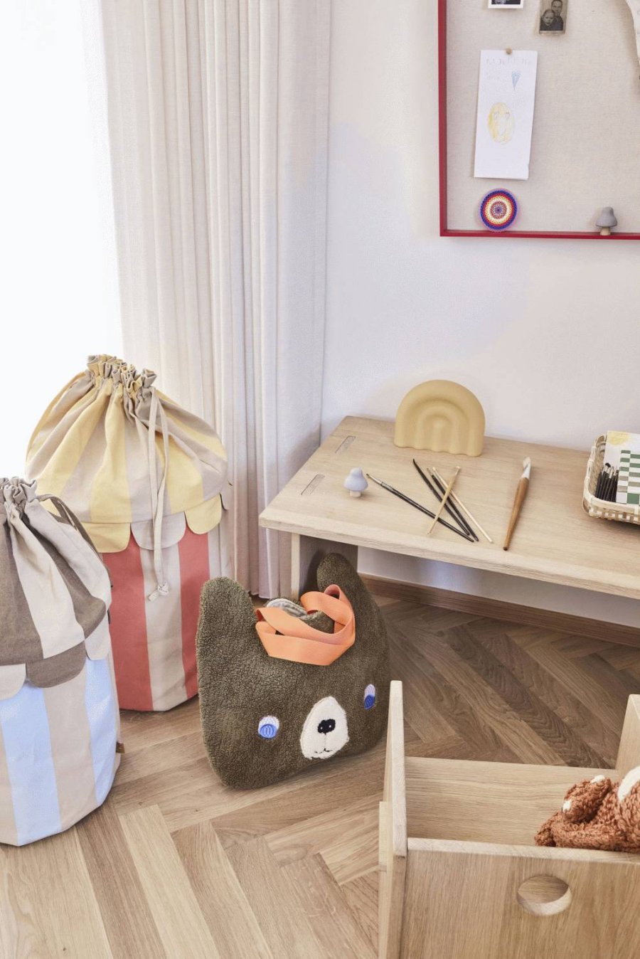 OYOY Mini Darling Bear Tote Taske 32x40 cm, Brun/Rd