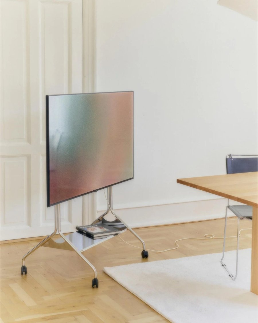 Pedestal Moon Tray Shelf 78 cm, Chrome