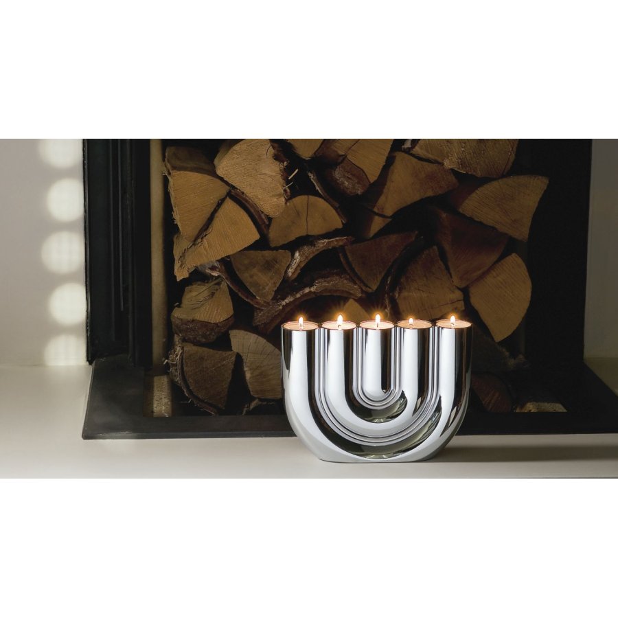 Philippi DOUBLE U Fyrfadsstage H15 cm, Krom
