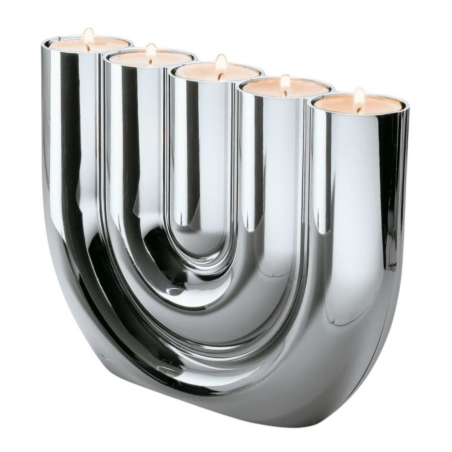 Philippi DOUBLE U Fyrfadsstage H15 cm, Krom