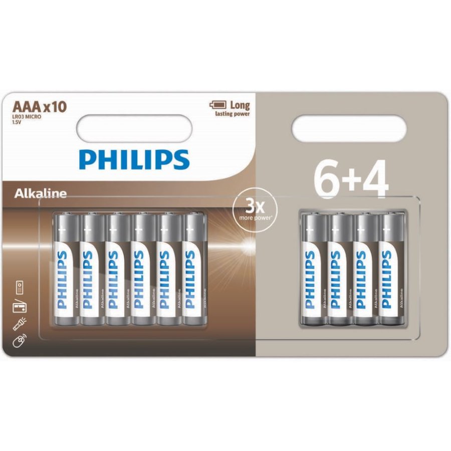 Philips Alkaline AAA-batteri 10 stk.