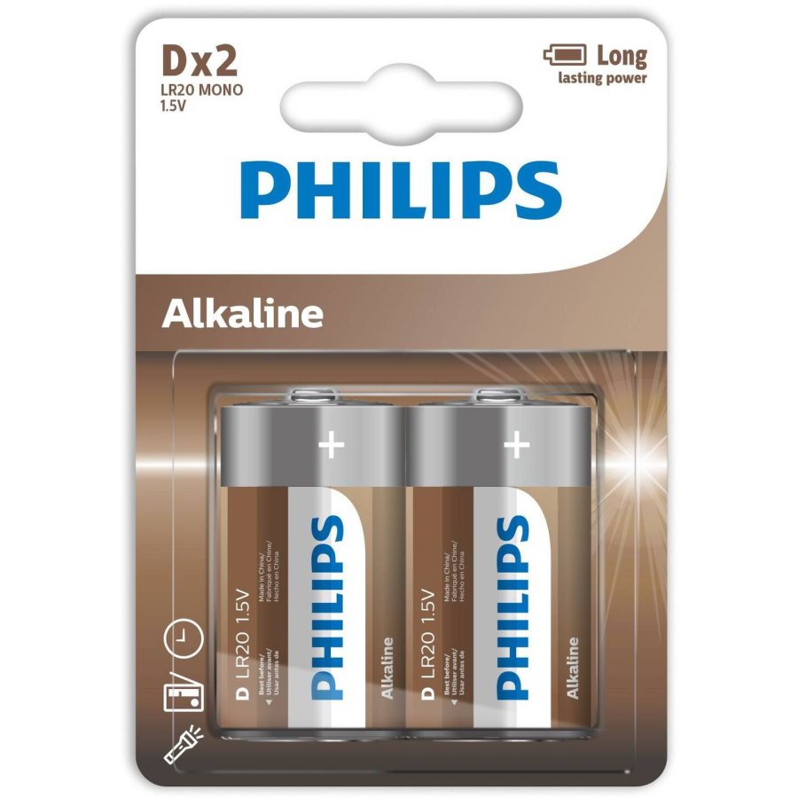 Philips Alkaline D-batteri 2 stk.