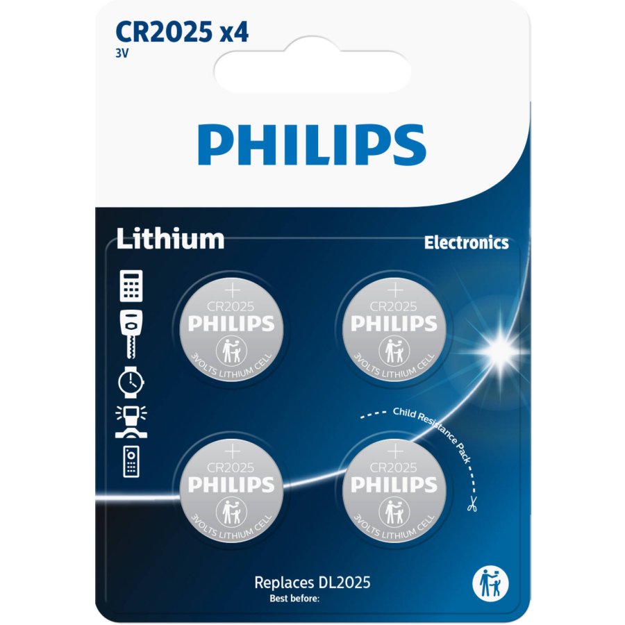 Philips Minicell CR 2025-batteri 4 stk.