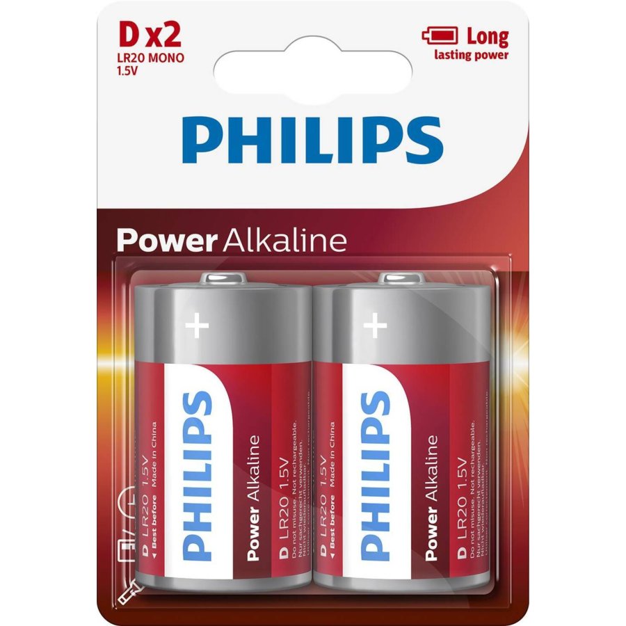 Philips Power Alkaline D-batteri 2 stk.