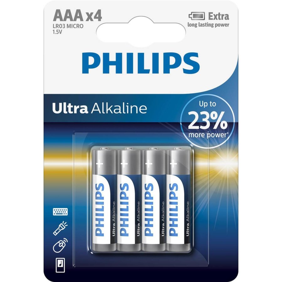 Philips Ultra Alkaline AAA-batteri 4 stk.