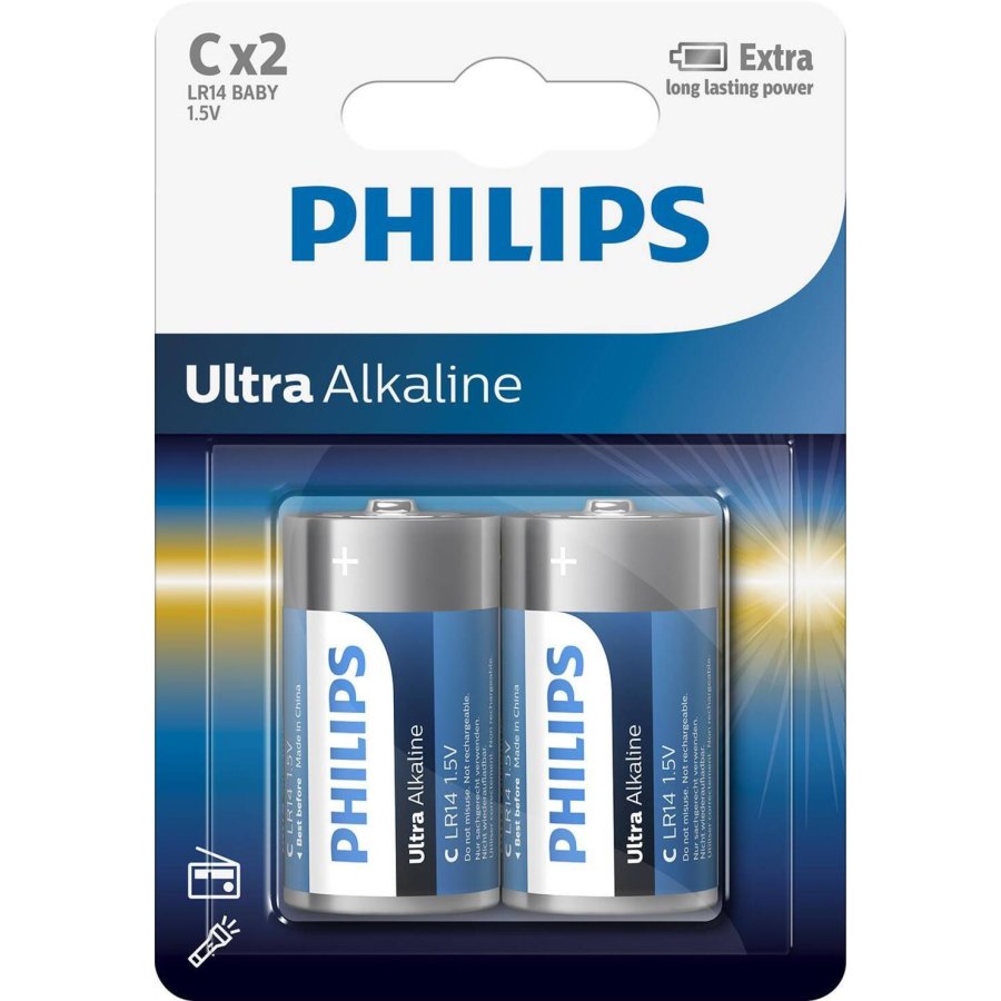 Philips Ultra Alkaline C-batteri 2 stk.