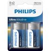 Philips Ultra Alkaline D-batteri 2 stk.