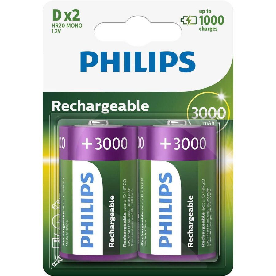 Philips D 3000 mAh Genopladelig 2 stk.