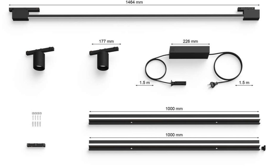 Philips Hue Perifo Wandschienensystem fr 2 Spots und 1 Gradient Light Tube 200,4 cm, Schwarz