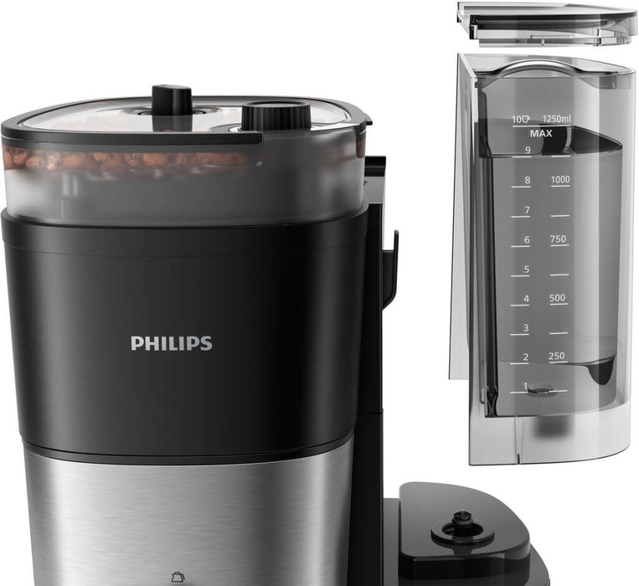 Philips All-in-1 Brew Filterkaffeemaschine mit Mahlwerk, Schwarzes Silber