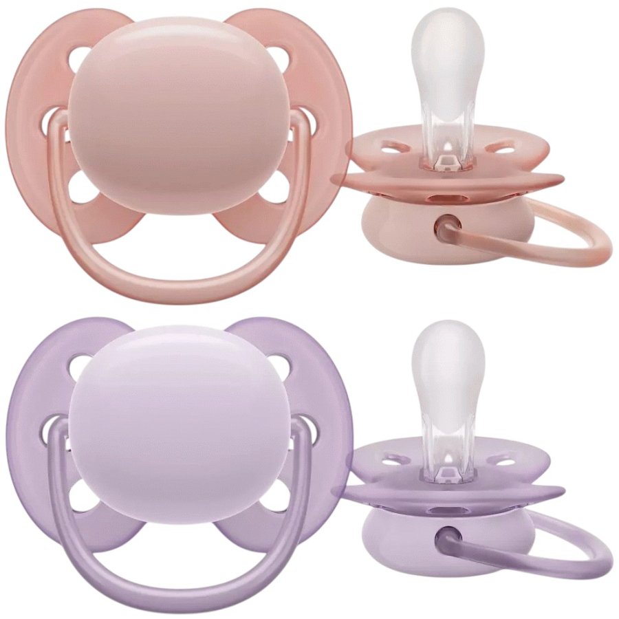 Philips Avent Ultra Soft Schnuller 06 Monate 2er Set, Peach/Lilla