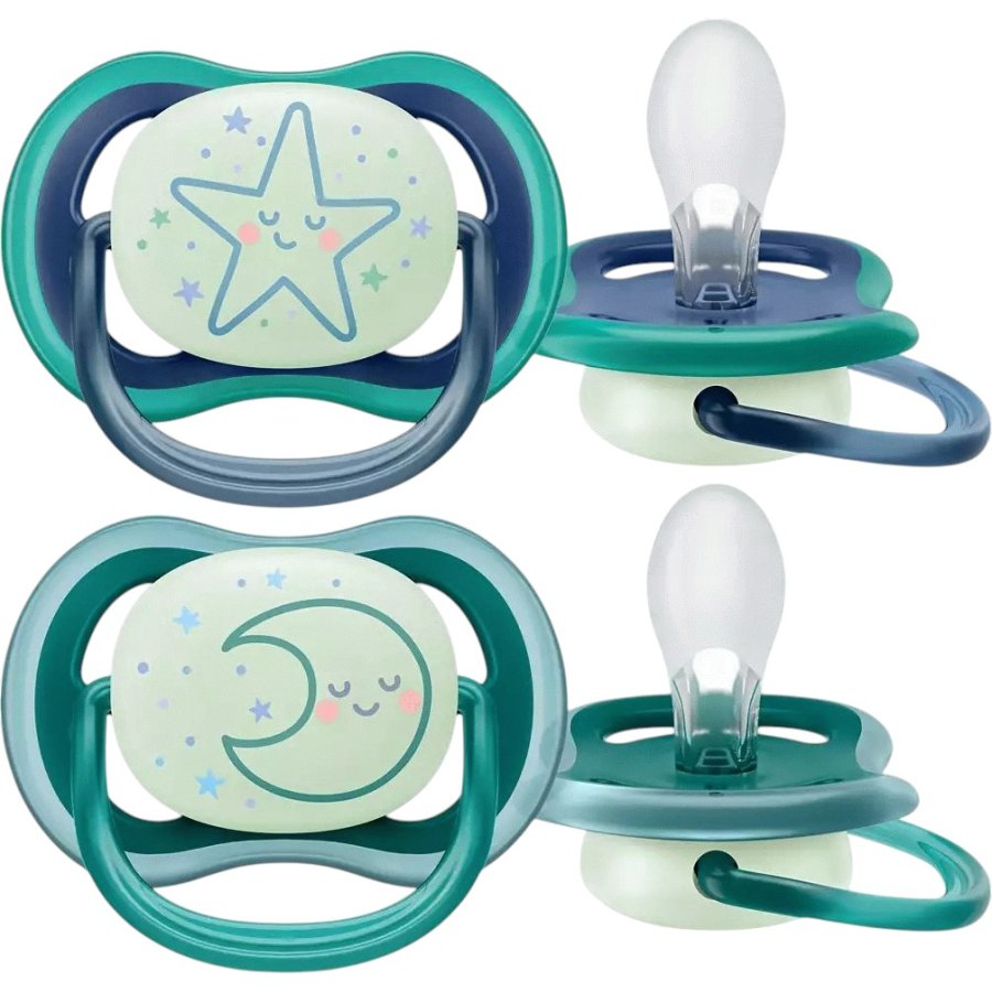 Philips Avent Ultra Air Schnuller mit Licht 618 Monate 2er Set, Mond/Stern