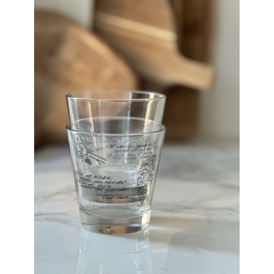 Piet Hein Vandglas m. Gruk Husk at elske/Af mad p fad 2 stk. 25 cl