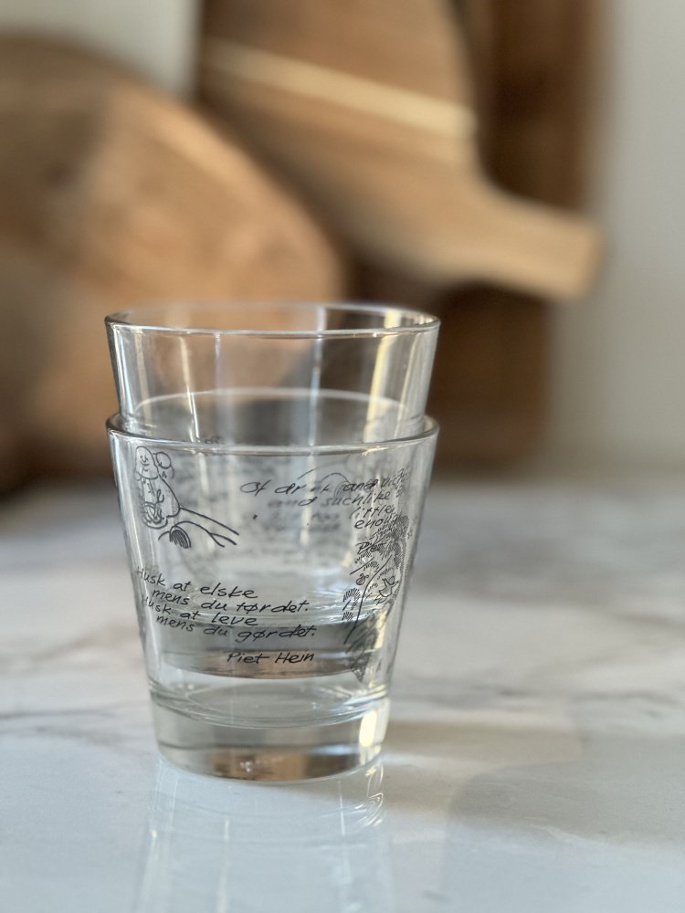 Piet Hein Vandglas m. Gruk Husk at elske/Af mad p fad 2 stk. 25 cl
