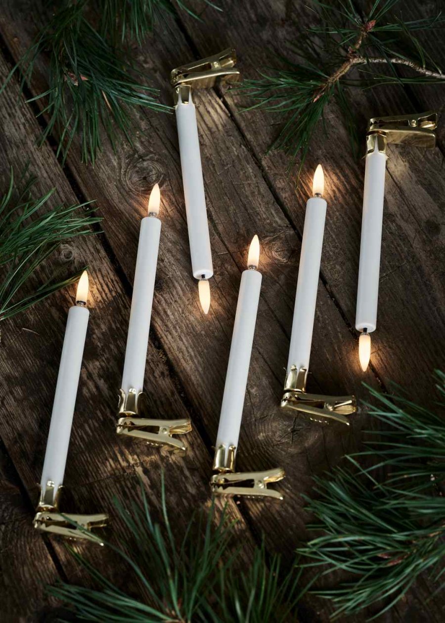 Uyuni Lighting Weihnachtsbaumkerzen mit Klips LED 6er Set Ø1,3xH13,8 cm, Gold