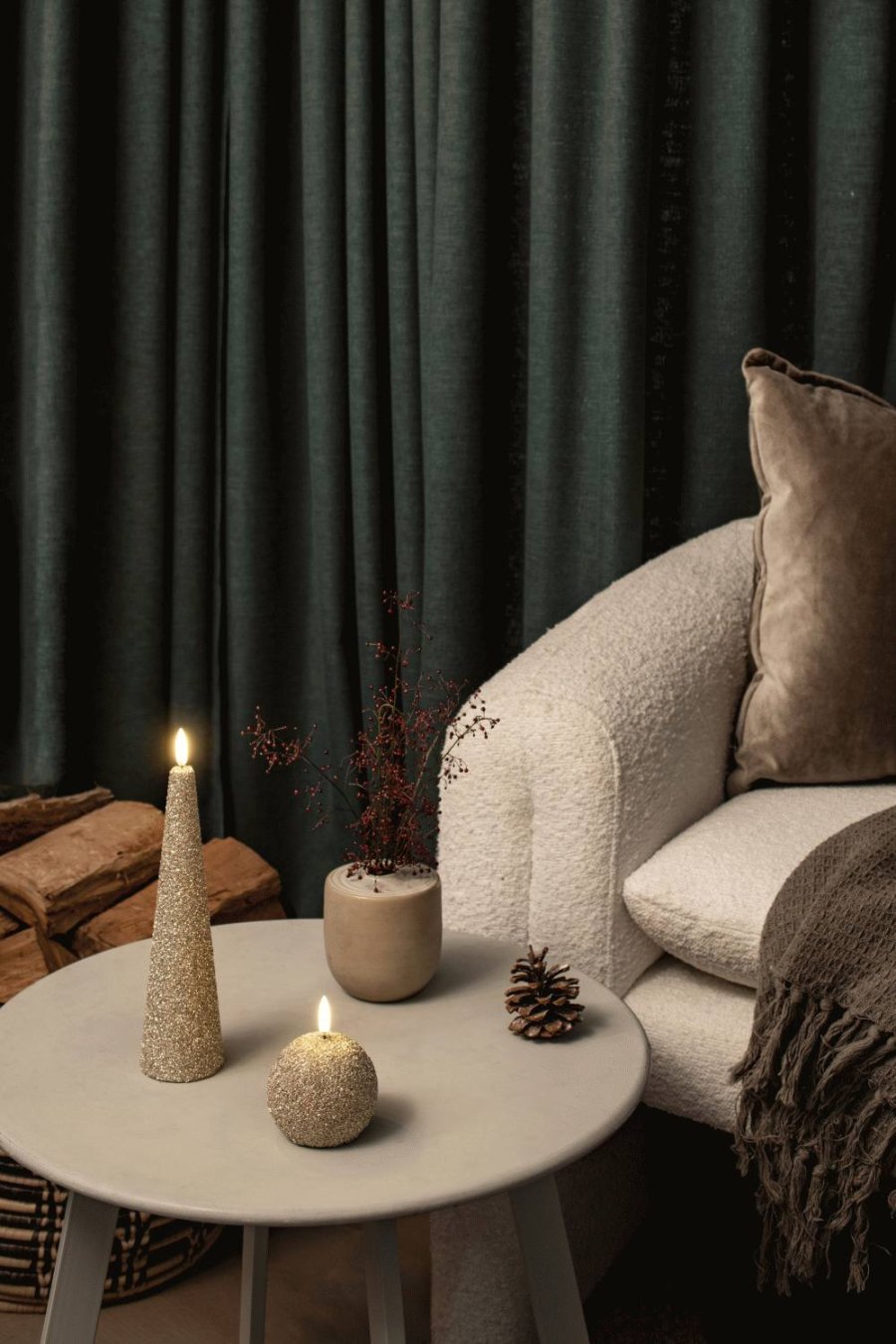 Uyuni Lighting Keglelys LED 5,8xH21,5 cm, Champagne/Glitter