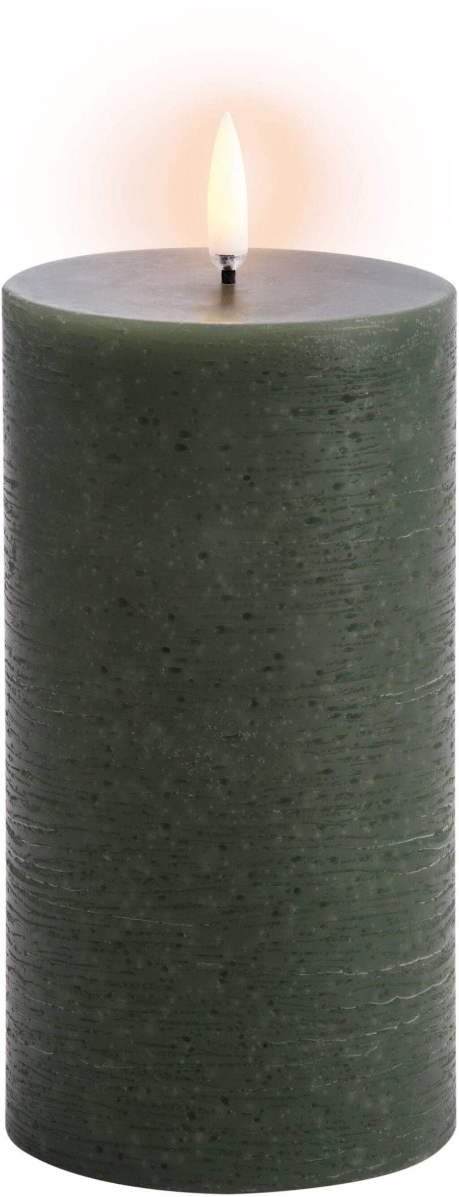 Uyuni Lighting Bloklys LED 7,8xH15 cm, Olive Green/rustik