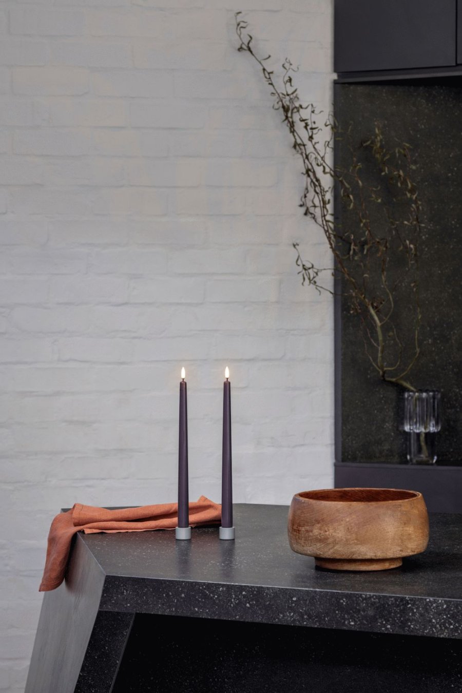 Uyuni Lighting Kronelys LED 2 stk. 2,3xH25 cm, Dusty Mulberry