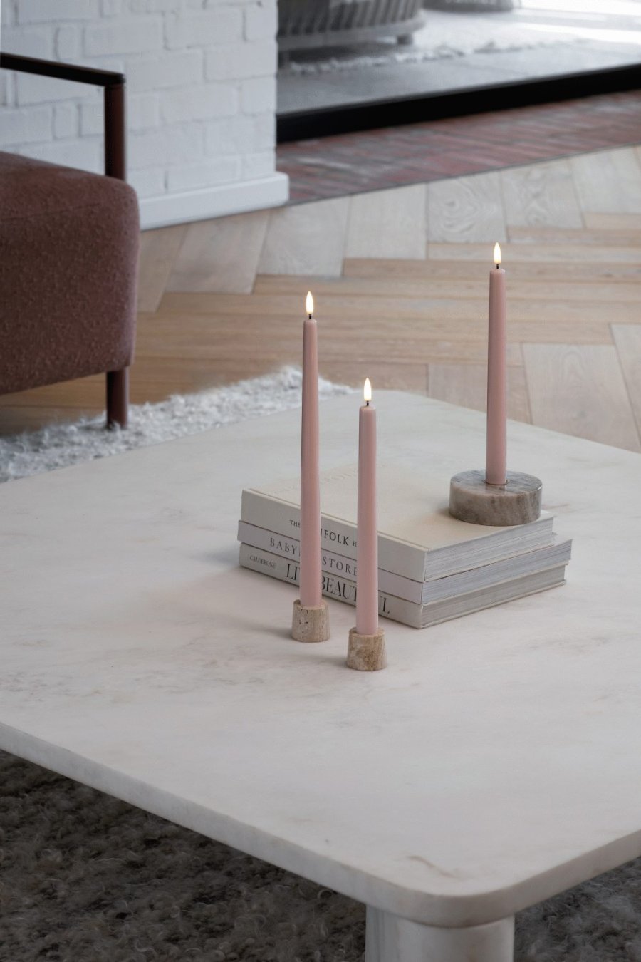 Uyuni Lighting Kronelys LED 2 stk. �2,3xH25 cm, Rose Powder