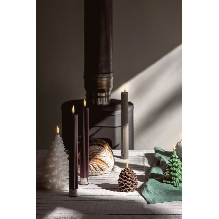 Uyuni Lighting Kronelys m. Riller LED 2 stk. 3,2xH25,5 cm, Sandstone