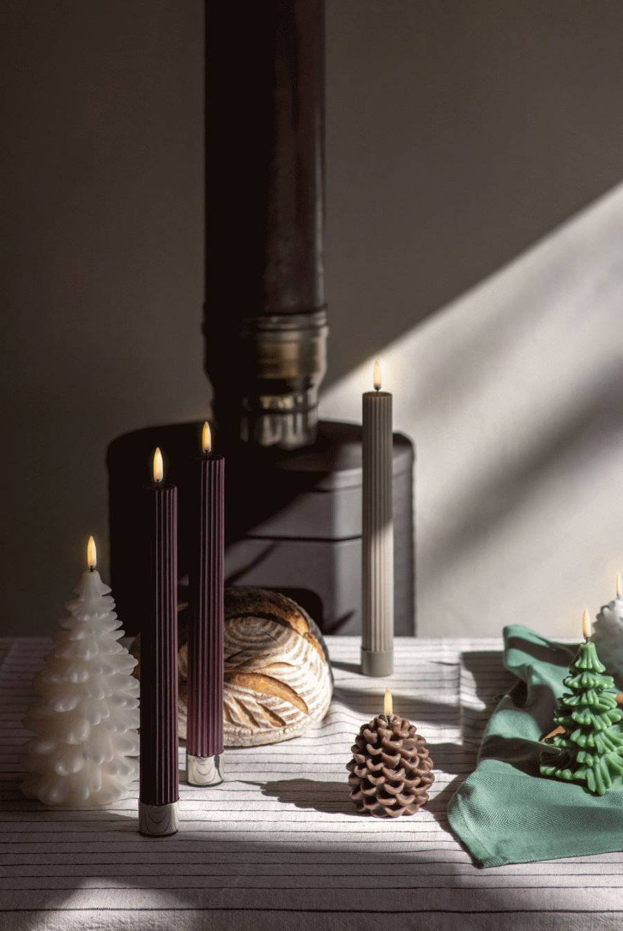 Uyuni Lighting Kronelys m. Riller LED 2 stk. 3,2xH25,5 cm, Sandstone