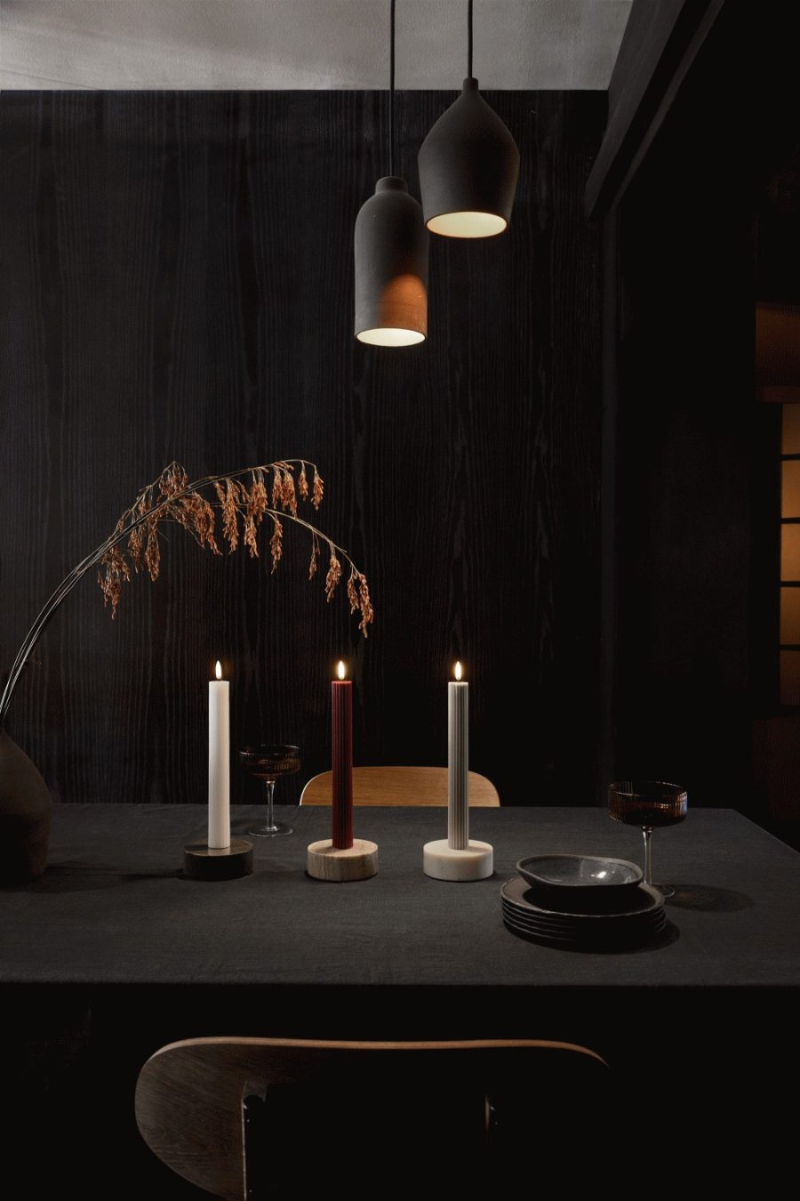 Uyuni Lighting Kronelys m. Riller LED 2 stk. 3,2xH25,5 cm, Sandstone