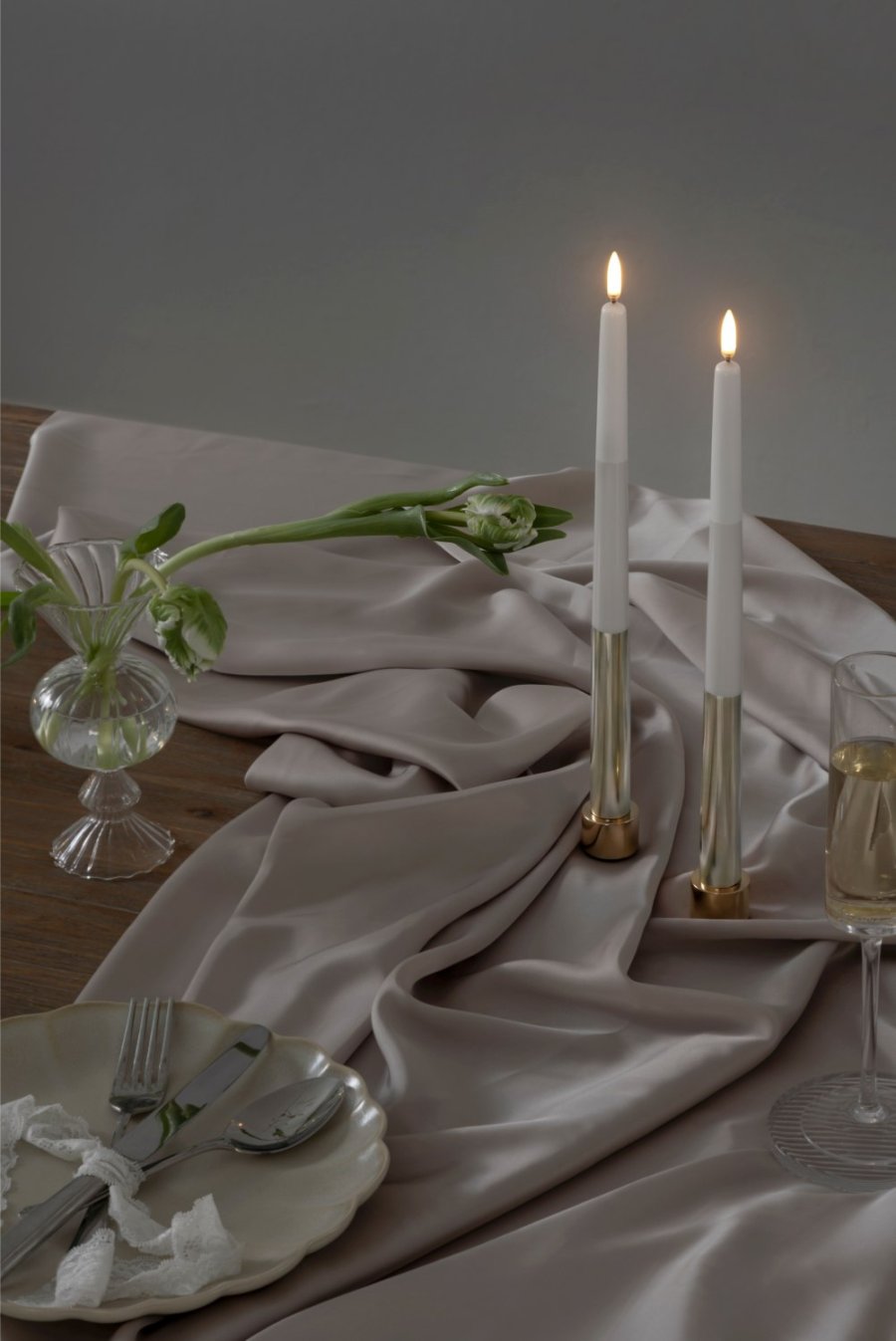 Uyuni Lighting Soft-fit Stabkerzen LED 2er Set Ø2,3xH32 cm, Elfenbein, Stripe Gold