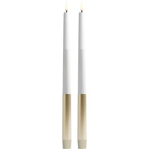 Uyuni Lighting Soft-fit Stabkerzen LED 2er Set Ø2,3xH32 cm, Elfenbein, Stripe Gold
