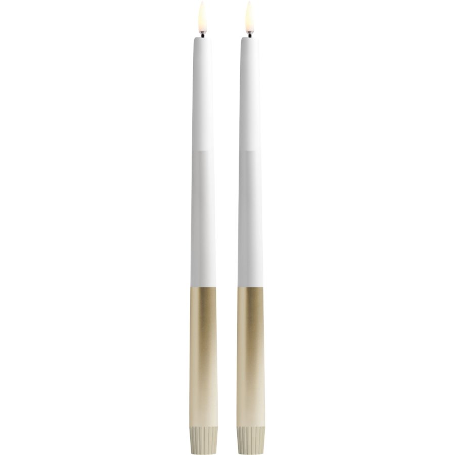 Uyuni Lighting Soft-fit Stabkerzen LED 2er Set Ø2,3xH32 cm, Elfenbein, Stripe Gold