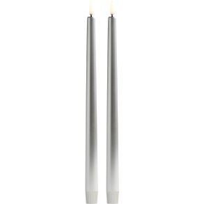 Uyuni Lighting Soft-fit Stabkerzen LED 2er Set Ø2,3xH32 cm, Elfenbein, Silber