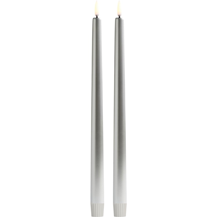 Uyuni Lighting Soft-fit Stabkerzen LED 2er Set Ø2,3xH32 cm, Elfenbein, Silber